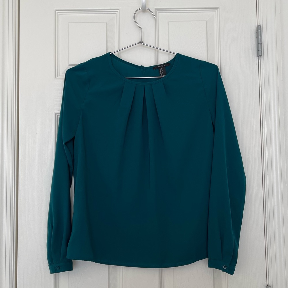 Casual long sleeve blouse dark forest green size small